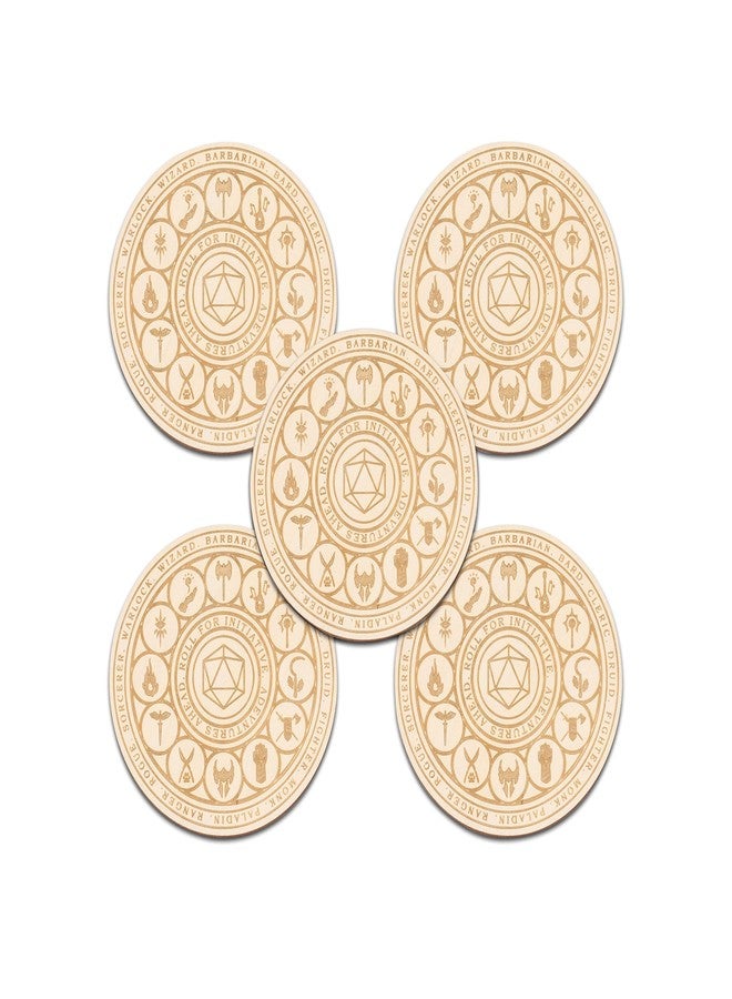 Fourth Level Manufacturing Fourth Level MFG 4" 5pcs DND Coasters Wood Wall Art, Dungeons and Dragon RPG Board Game Artwork for Fantasy Fans, Tabletop Accessory While Gaming - Image 1
